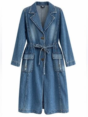 Vintage 90s Addition Elle Blue Denim Trench Dress Coat 100% Cotton EUC – Size 14